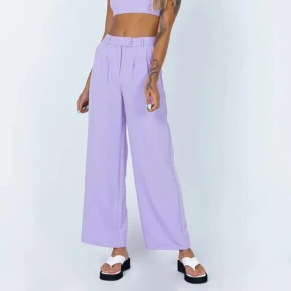 Princess Polly Pants - Lavender Wide-Leg Trousers